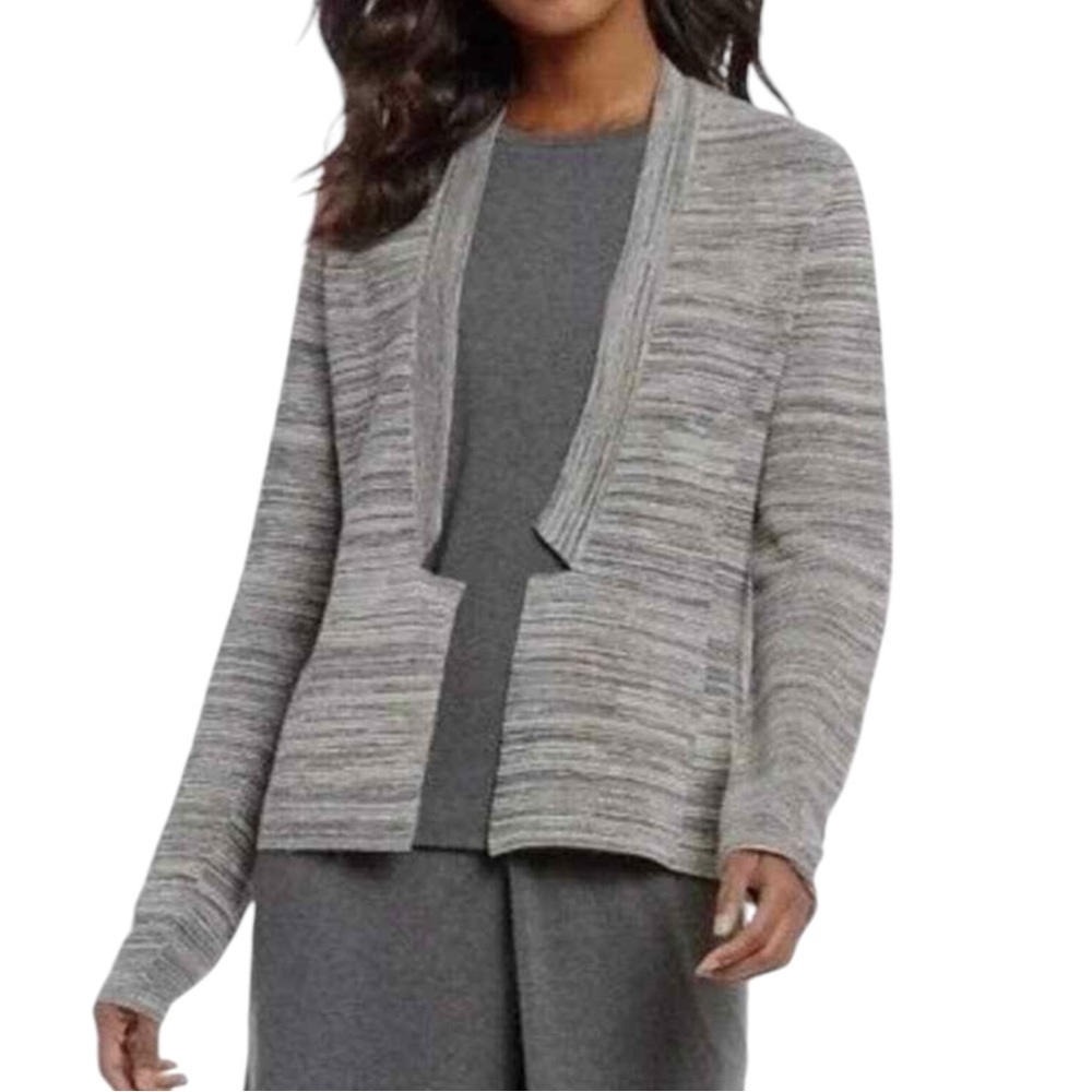 EILEEN FISHER Marled Space Dye Notch Collar Open Front Cardigan Size XS/TP
